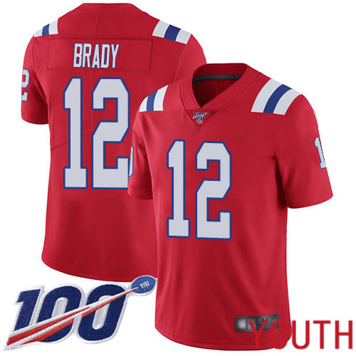 New England Patriots Football #12 Vapor Untouchable 100th Season Limited Red Youth Tom Brady Alternate NFL Jersey->new england patriots->NFL Jersey